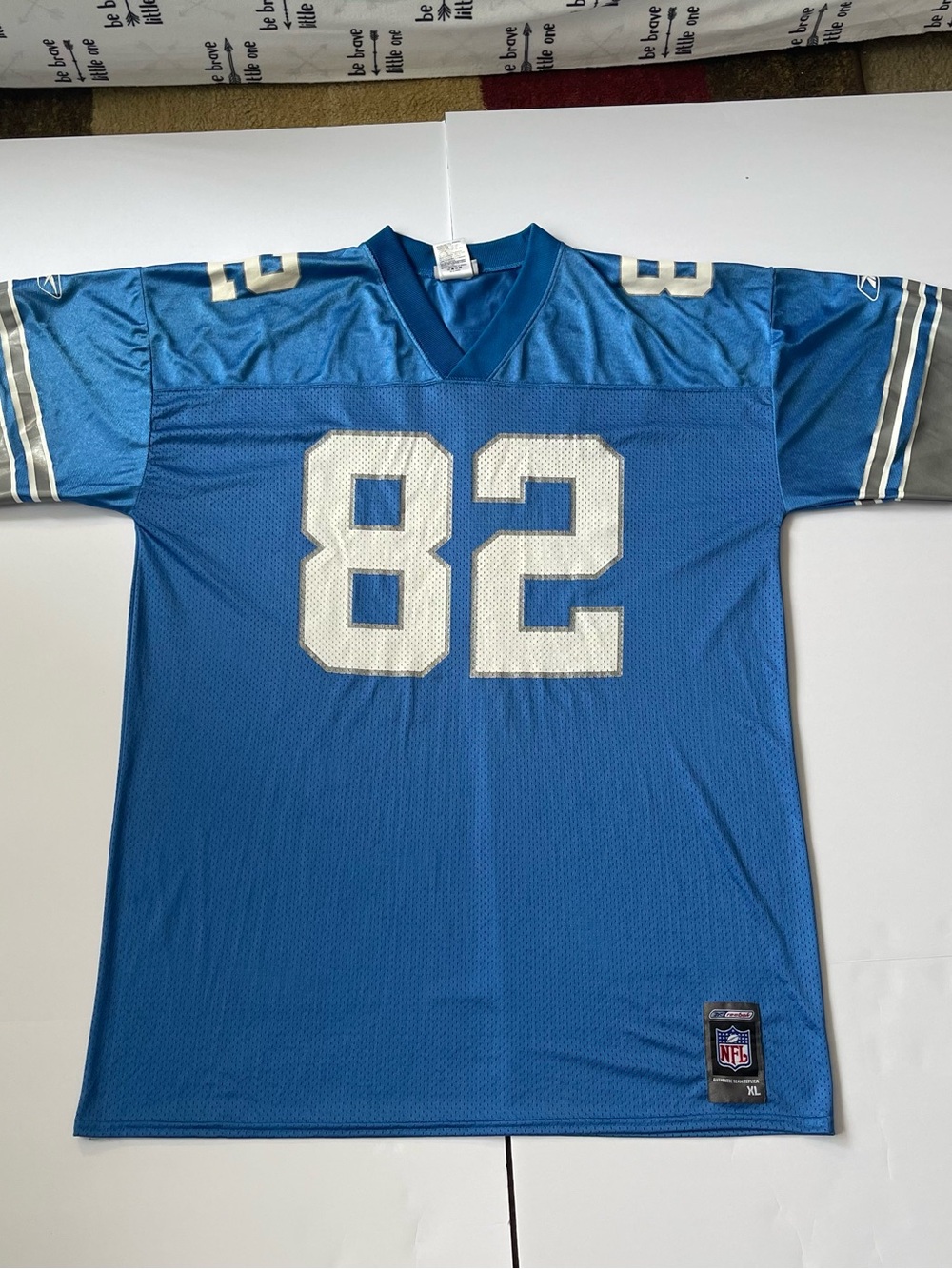 Vtg Reebok Detrout Lion Germane Crowell Jersey #82 Blue Mesh XLarge